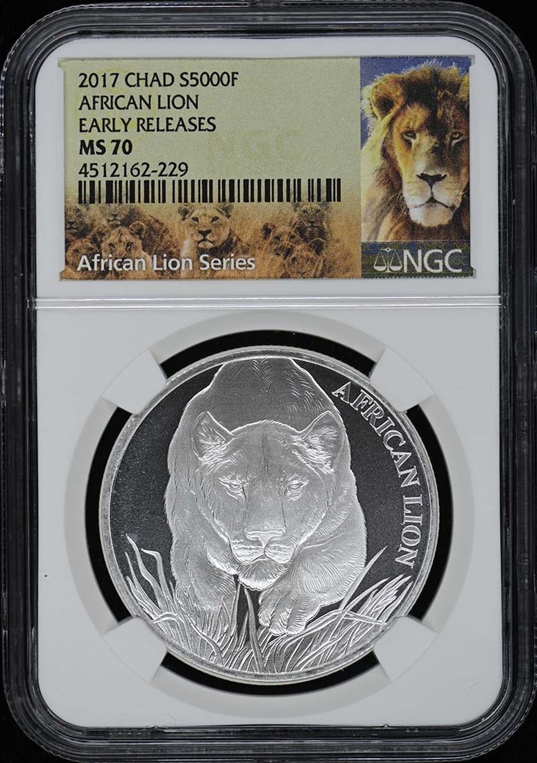 MS70 2017 CHAD AFRICAN LION EARLY RELEASES S5000F NGC: MS70 2017 CHAD AFRICAN LION EARLY RELEASES S5000F NGC This listing features MS70 2017 CHAD AFRICAN LION EARLY RELEASES S5000F NGC. Item specifics are provided below. Item Specifics: