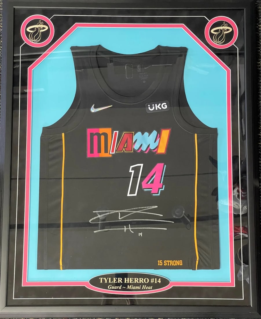 (JSA) Tyler Herro Autographed Framed Miami Heat Mash Up Jersey (1 of 1)