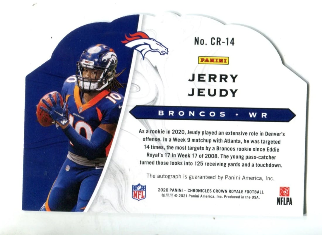 Card Jerry Jeudy 2020 Panini Chronicles Crown Royale #CR-14 (20/ 75 ) Autographed - 2