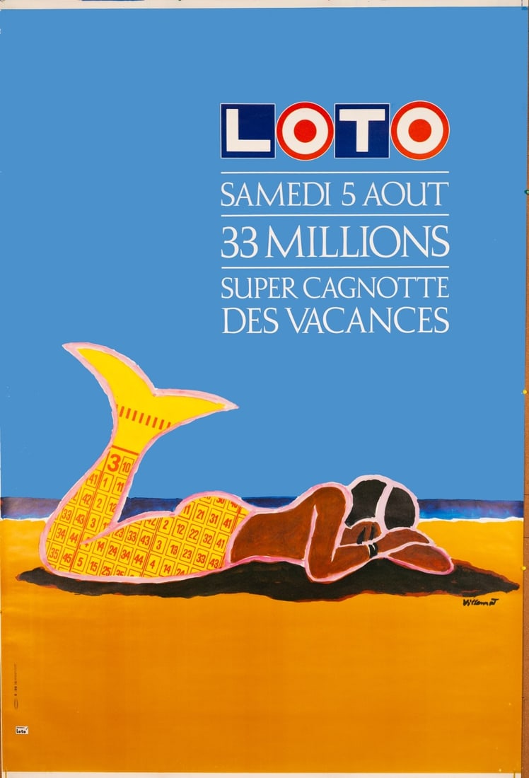 Poster French Loto Mermaid Poster (1989) By Bernard Villemot French Lottery - 3