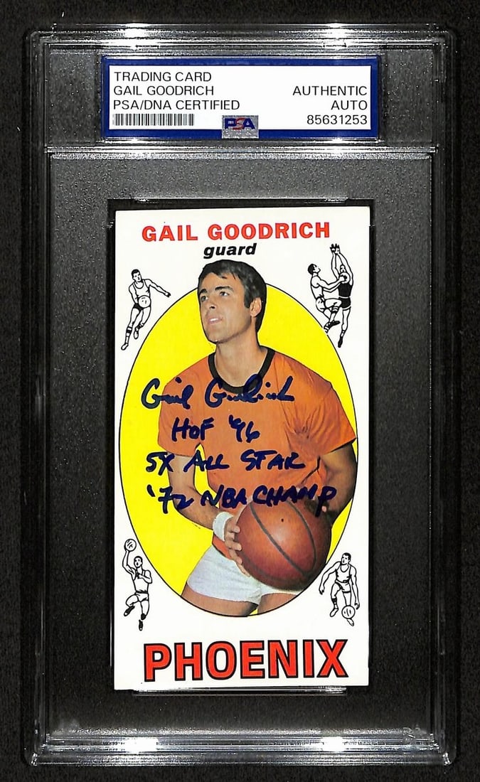 201345 Gail Goodrich HOF Signed/ Inscr 1969-70 TOPPS RC Card #2 Suns PSA/ DNA: 201345 Gail Goodrich HOF Signed/ Inscr 1969-70 TOPPS RC Card #2 Suns PSA/ DNA This listing features 201345 Gail Goodrich HOF Signed/ Inscr 1969-70 TOPPS RC Card #2 Suns PSA/ DNA. Item specifics are