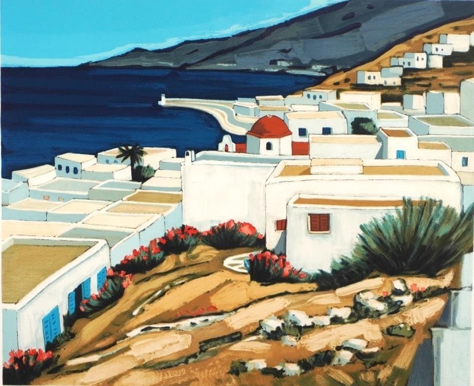 Art Jean Claude Quilici Lithograph Print Mykonos Island Signed Framed Greece - 2