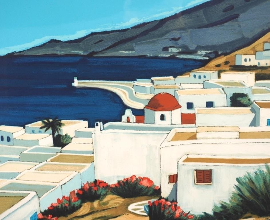 Art Jean Claude Quilici Lithograph Print Mykonos Island Signed Framed Greece - 3
