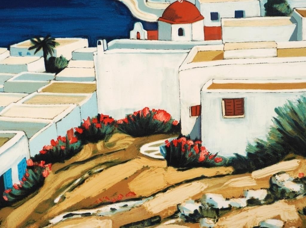 Art Jean Claude Quilici Lithograph Print Mykonos Island Signed Framed Greece - 4