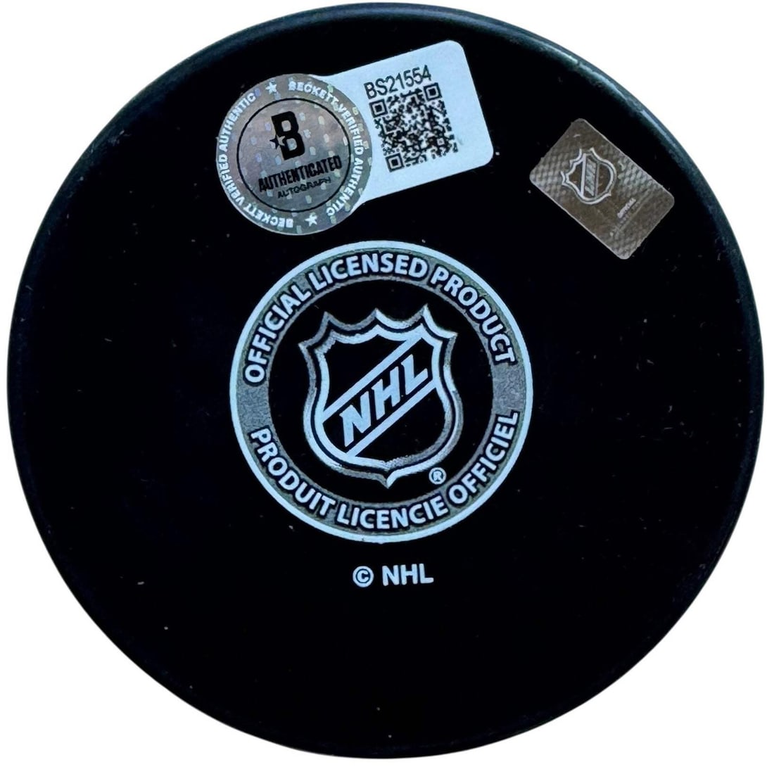 (Beckett) Evan Bouchard Autographed Edmonton Oilers Logo Puck - 2