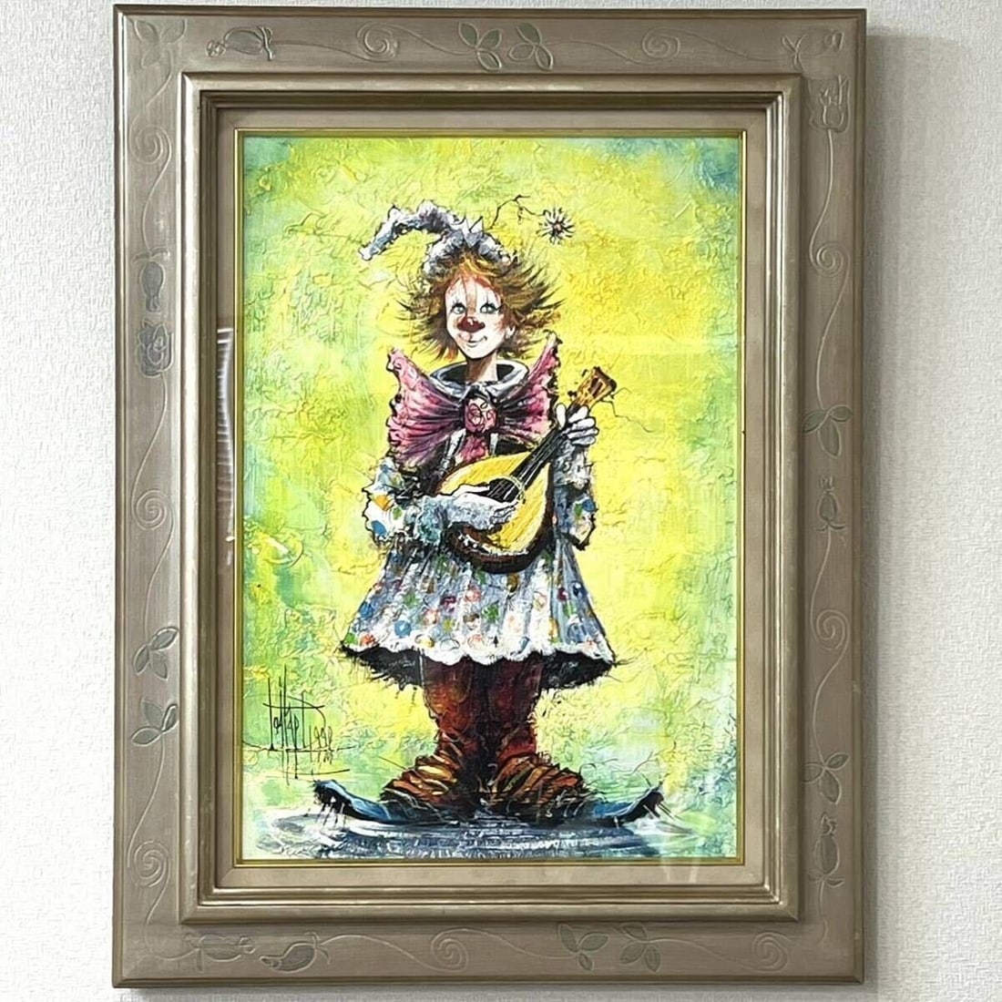 10F Frence - Guy Dessapt Original Oil Painting Clown with Mandolin 1998 - Signed (1 of 9)