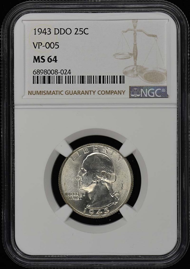 MS64 1943 DDO Washington Quarter VP-005 25C NGC (1 of 3)