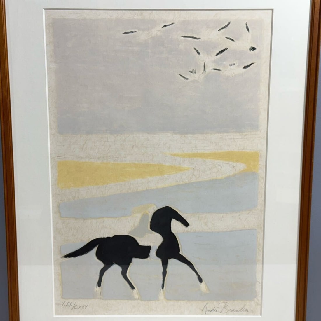 Framed Authentic Andre Brasilier Lithograph "Flanders Coast" Signed - 2