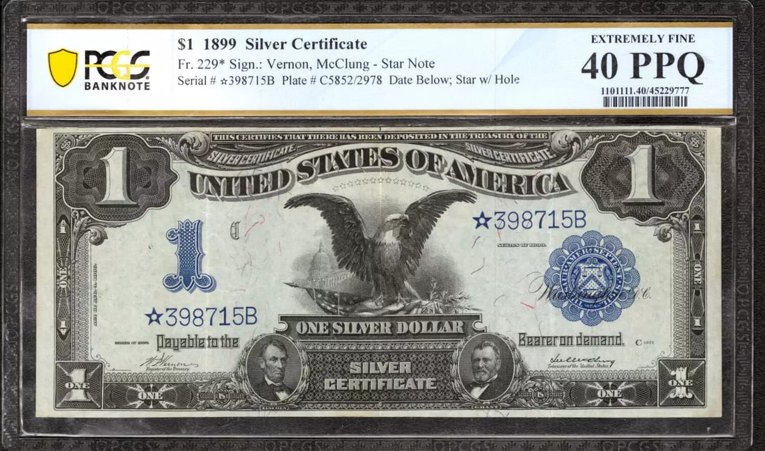 (715B) 1899 $1 SILVER CERTIFICATE STAR NOTE FR.229* BLACK EAGLE PCGS EF 40 PPQ (1 of 2)