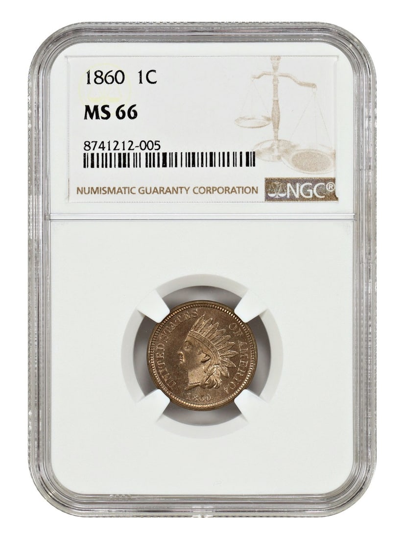 Popular Copper-Nickel Cent - 1860 1C NGC MS66 (Rounded Bust) - Indian Cent (1 of 4)