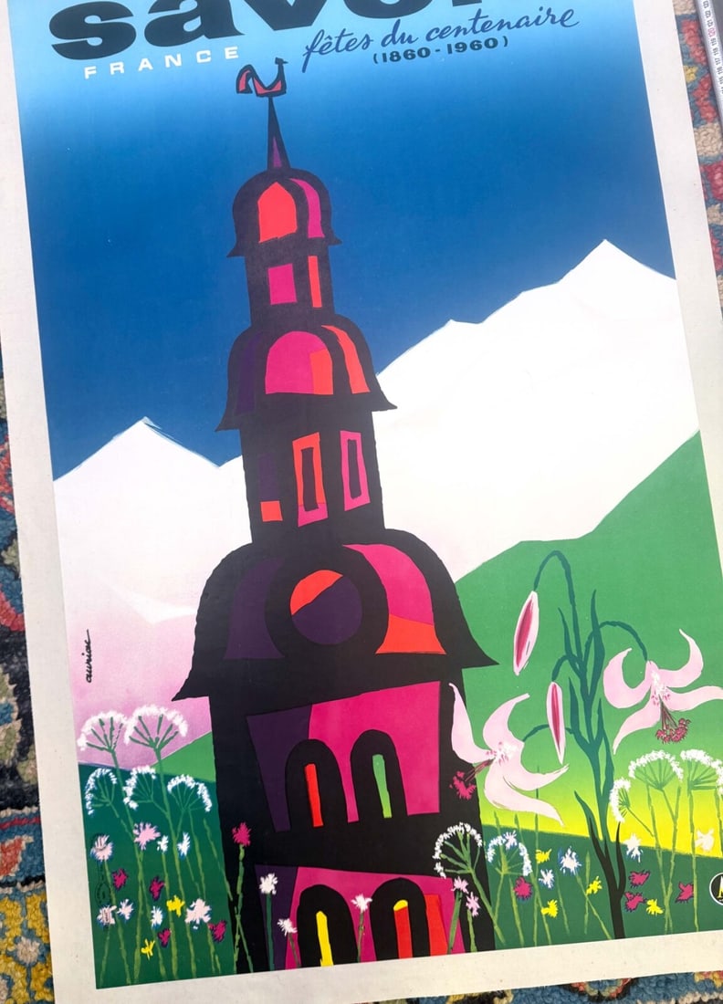 Blanc Savoie France Travel Poster 1960 Jacques Auriac Original Printing Ski Mont - 3