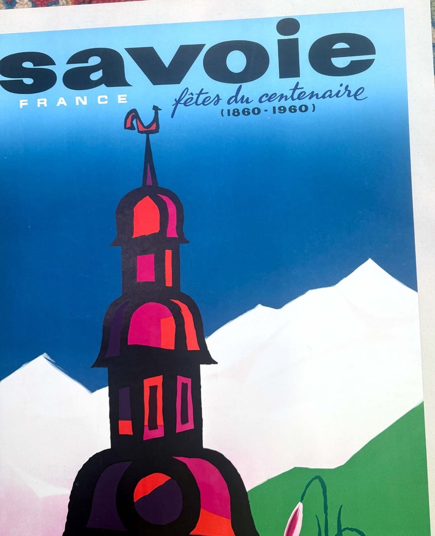Blanc Savoie France Travel Poster 1960 Jacques Auriac Original Printing Ski Mont - 4