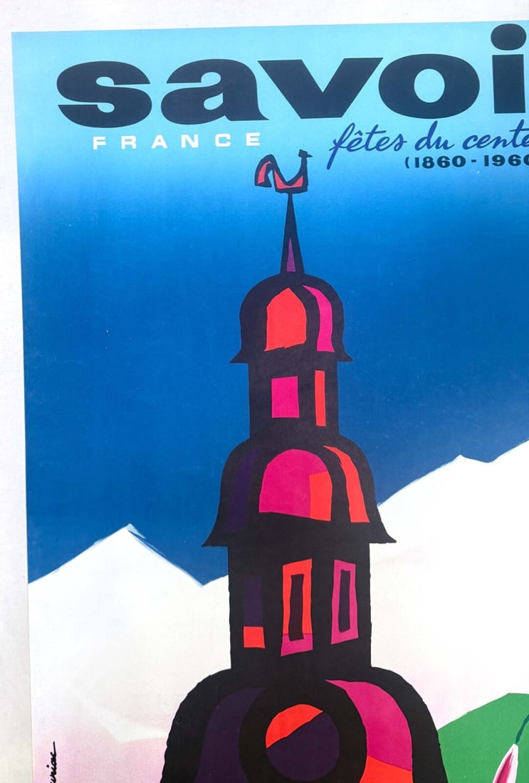 Blanc Savoie France Travel Poster 1960 Jacques Auriac Original Printing Ski Mont - 5