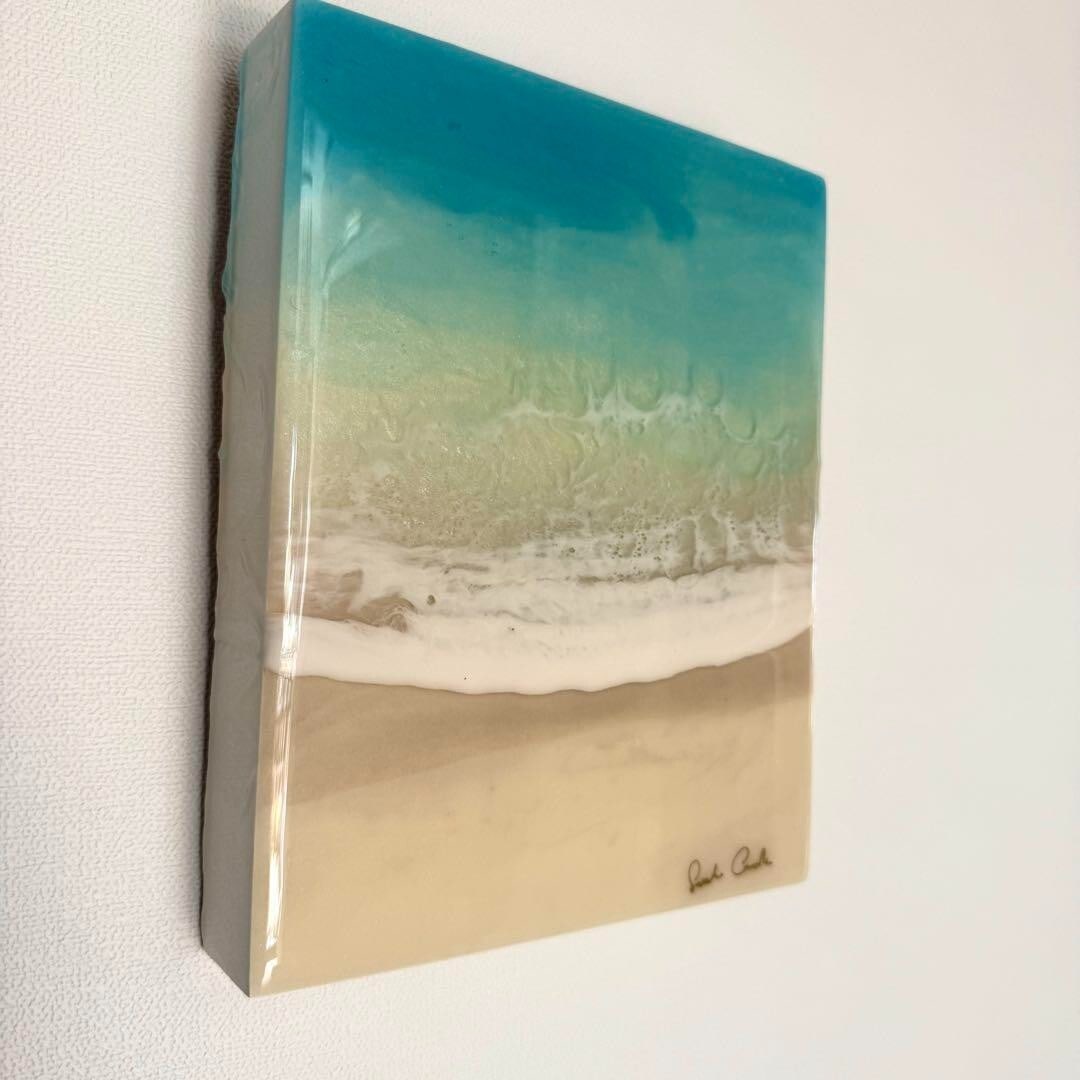 810in Sarah Caudle Original Painting Resin on wood "Clear Sea 5 "2020 signature (1 of 6)