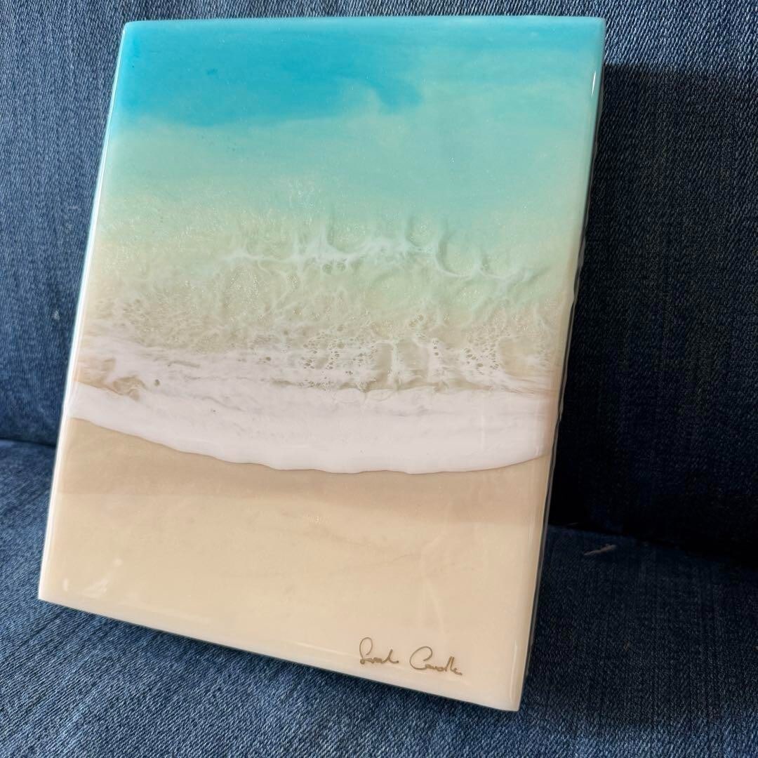 810in Sarah Caudle Original Painting Resin on wood "Clear Sea 5 "2020 signature - 3