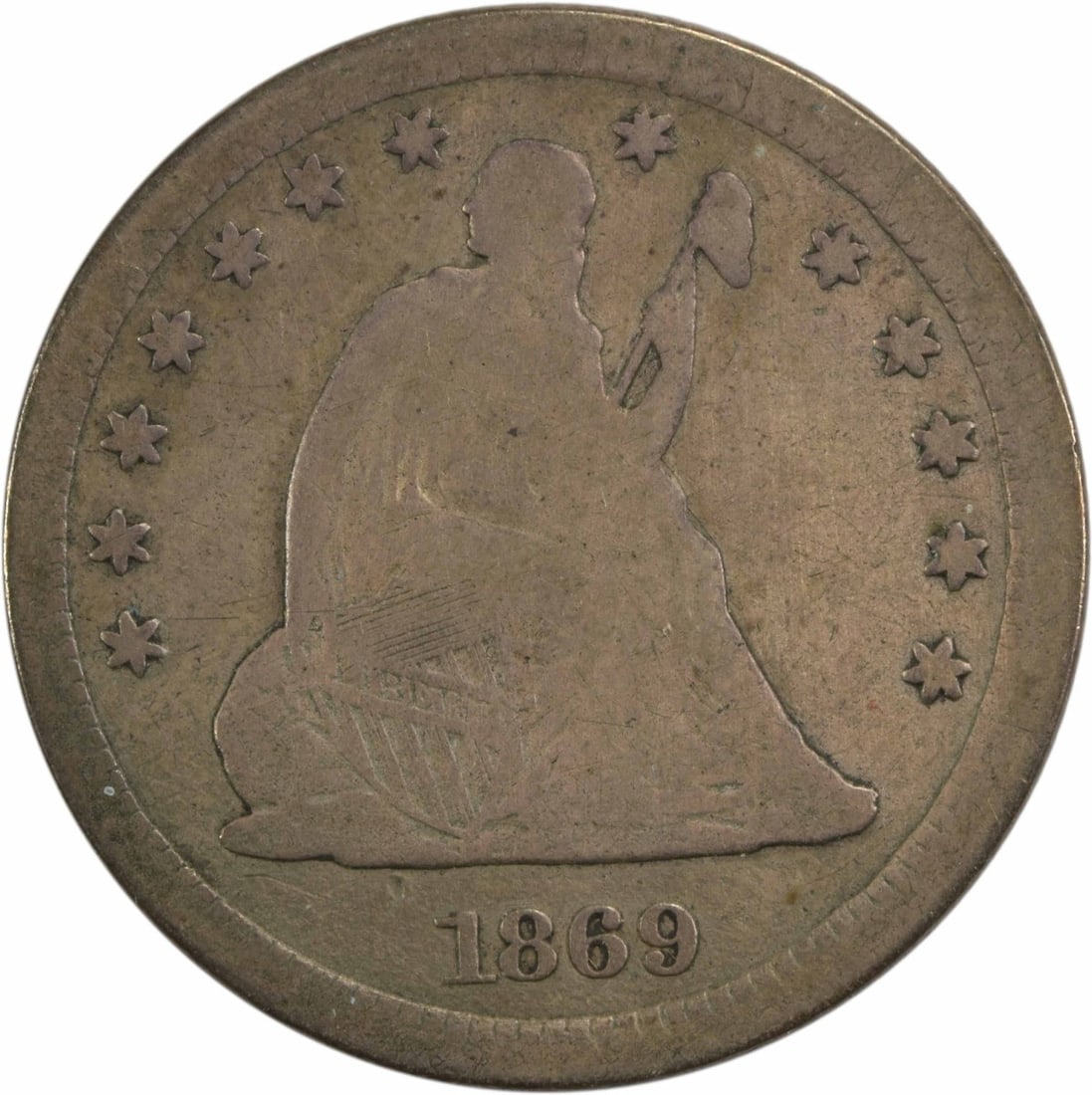 Uncertified 1869-S Liberty Seated Silver Quarter Choice VG (1 of 2)