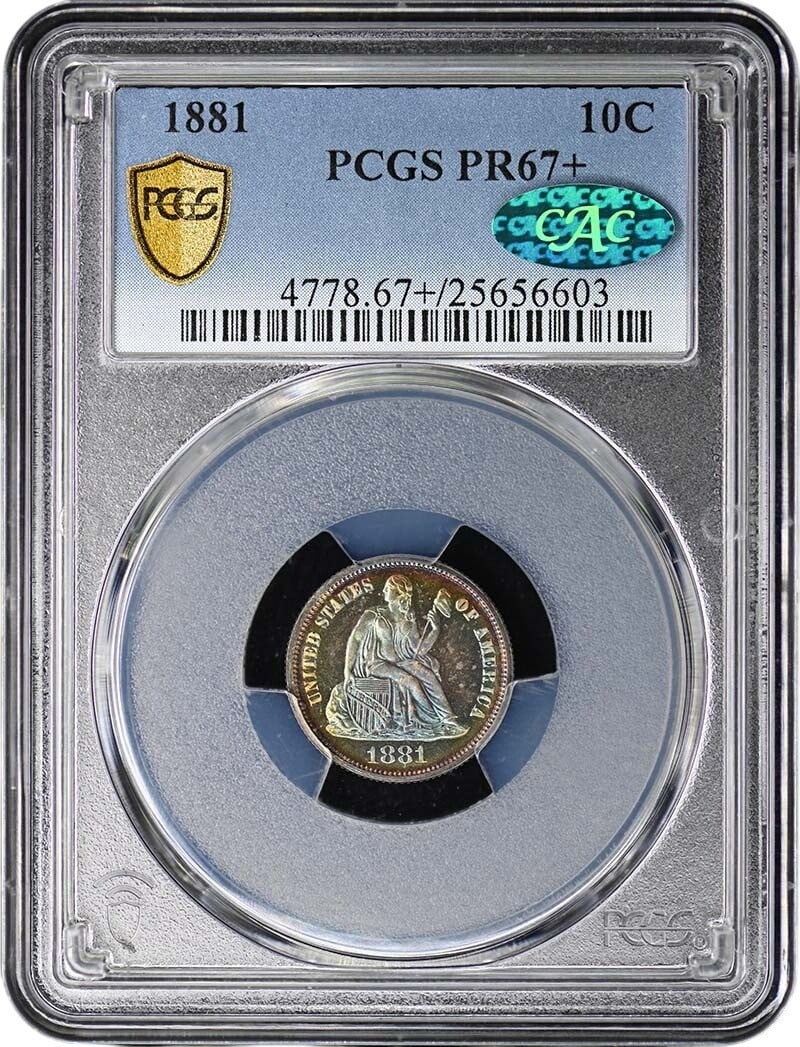 CAC 1881 10C Liberty Seated Dime PCGS PR67+ (1 of 4)
