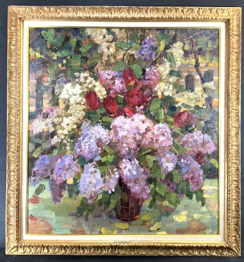 Gekkoso Mikhail Shaposhnikov Oil Painting Lilac and Tulips Soviet Art 30F (1 of 10)