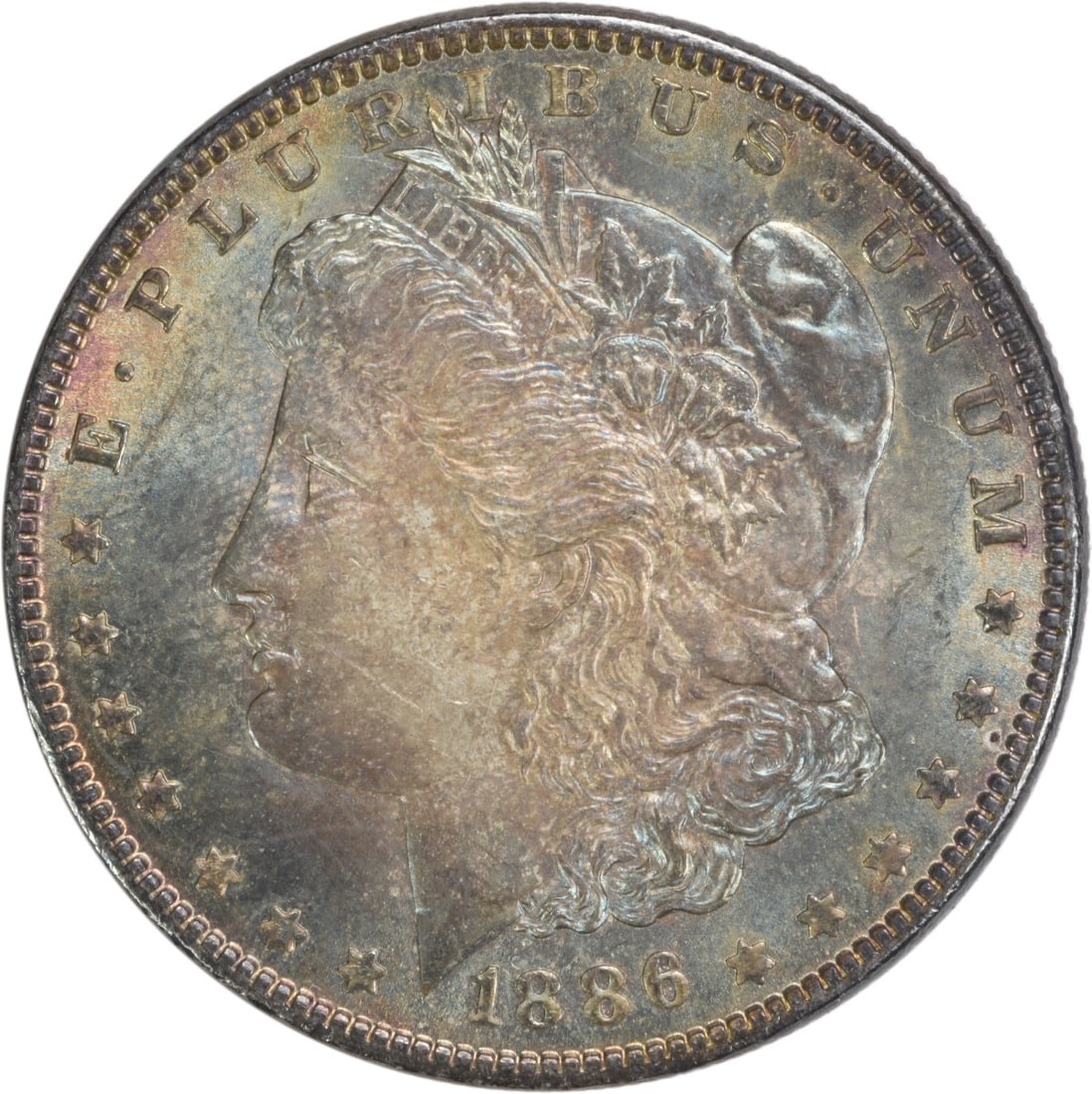 Uncertified 1886 Morgan Silver Dollar Choice BU Blue Toning (1 of 2)