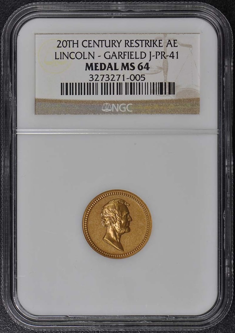 MS64 20th Cent. Restrike Lincoln & Garfield Medal J-PR-41 NGC (1 of 3)
