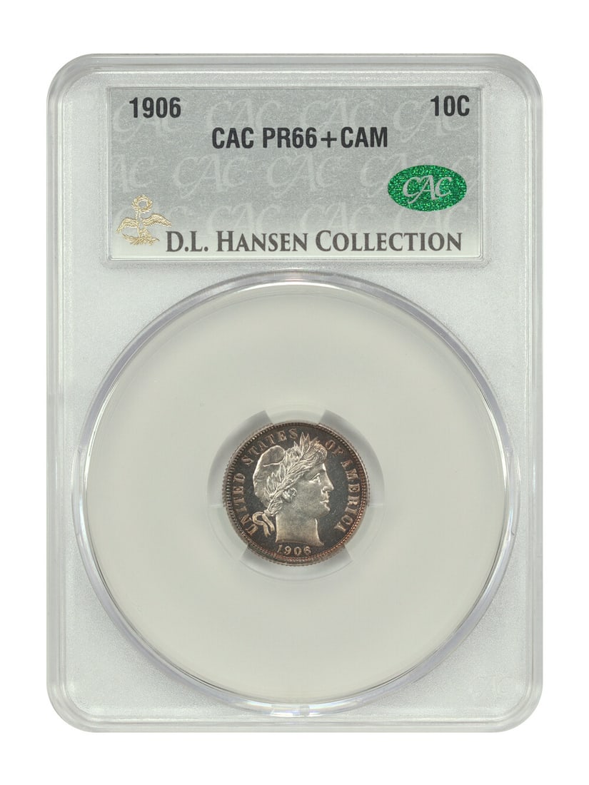 Barber Dime - 1906 10C CACG PR66+CAM ex: D.L. Hansen: Barber Dime - 1906 10C CACG PR66+CAM ex: D.L. Hansen This listing features Barber Dime - 1906 10C CACG PR66+CAM ex: D.L. Hansen. Item specifics are provided below. Item Specifics: Certification: