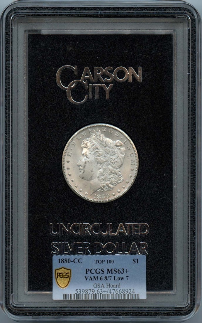 7 1880-CC $1 Morgan Dollar GSA Hoard PCGS MS63+ Vam6 8/ 7 Low: 7 1880-CC $1 Morgan Dollar GSA Hoard PCGS MS63+ Vam6 8/ 7 Low This listing features 7 1880-CC $1 Morgan Dollar GSA Hoard PCGS MS63+ Vam6 8/ 7 Low. Item specifics are provided below. Item Specifics: