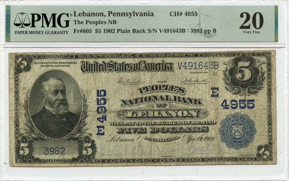VF20 1902 $5 Peoples National Bank Lebanon PA CH#4955 PMG: VF20 1902 $5 Peoples National Bank Lebanon PA CH#4955 PMG This listing features VF20 1902 $5 Peoples National Bank Lebanon PA CH#4955 PMG. Item specifics are provided below. Item Specifics: