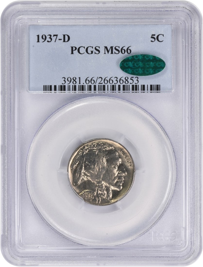 (CAC) 1937-D Buffalo Nickel MS66 PCGS: (CAC) 1937-D Buffalo Nickel MS66 PCGS This listing features (CAC) 1937-D Buffalo Nickel MS66 PCGS. Item specifics are provided below. Item Specifics: Country Of Origin: United States Certification:
