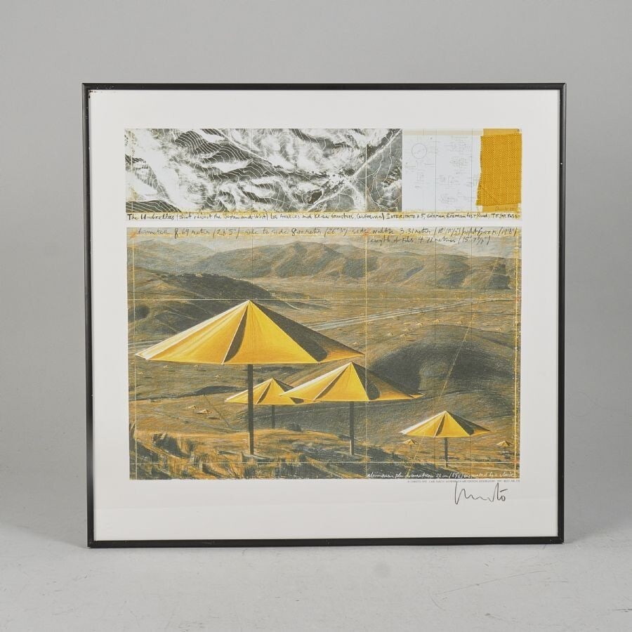 Used Christo autographed offset lithograph umbrella yellow Art Print Authentic (1 of 10)