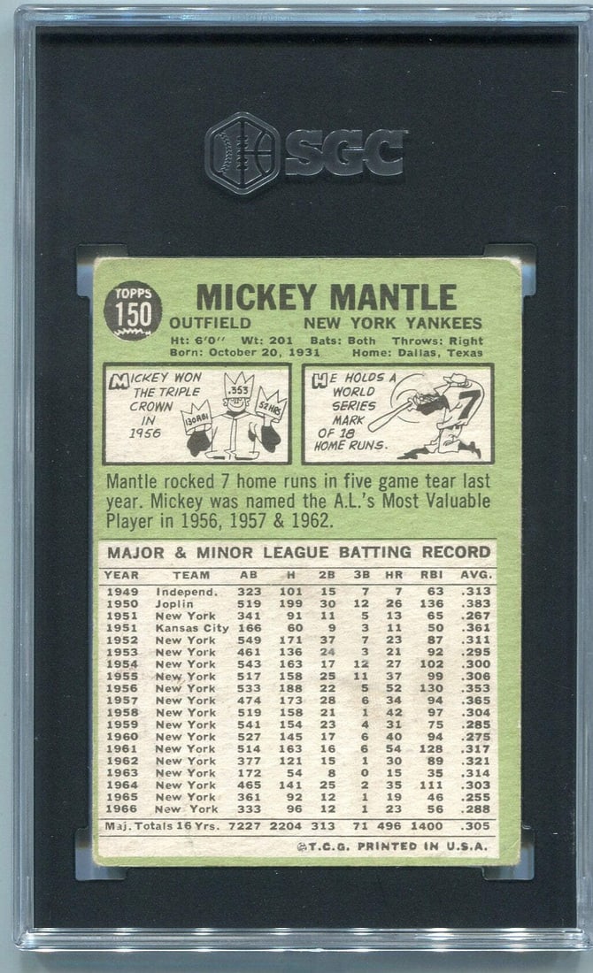 1.5 Mickey Mantle 1967 Topps Card #150 SGC Graded - 2