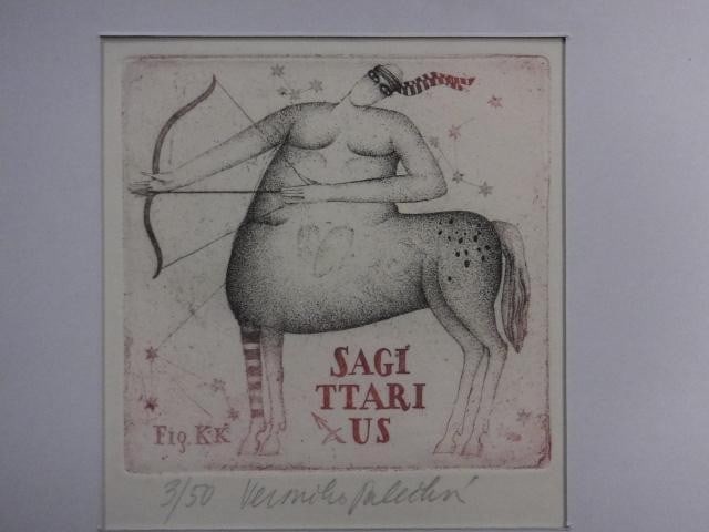 Art Veronika Paleckova "SAGITTARIUS" Signed Etching Limited 50 Zodiac Czech: Art Veronika Paleckova "SAGITTARIUS" Signed Etching Limited 50 Zodiac Czech This listing features Art Veronika Paleckova "SAGITTARIUS" Signed Etching Limited 50 Zodiac Czech. Item specifics are