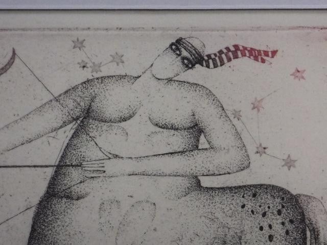 Art Veronika Paleckova "SAGITTARIUS" Signed Etching Limited 50 Zodiac Czech - 3