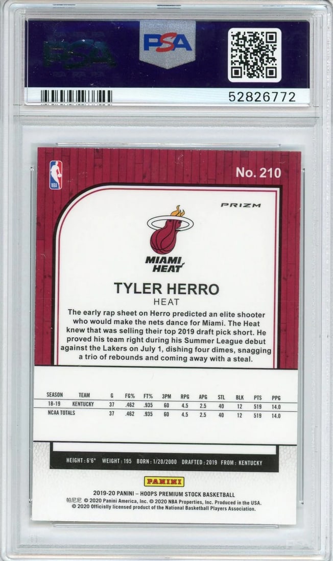 RC Tyler Herro 2019 Panini NBA Hoops #210 Pulsar (PSA Mint 9) - 2