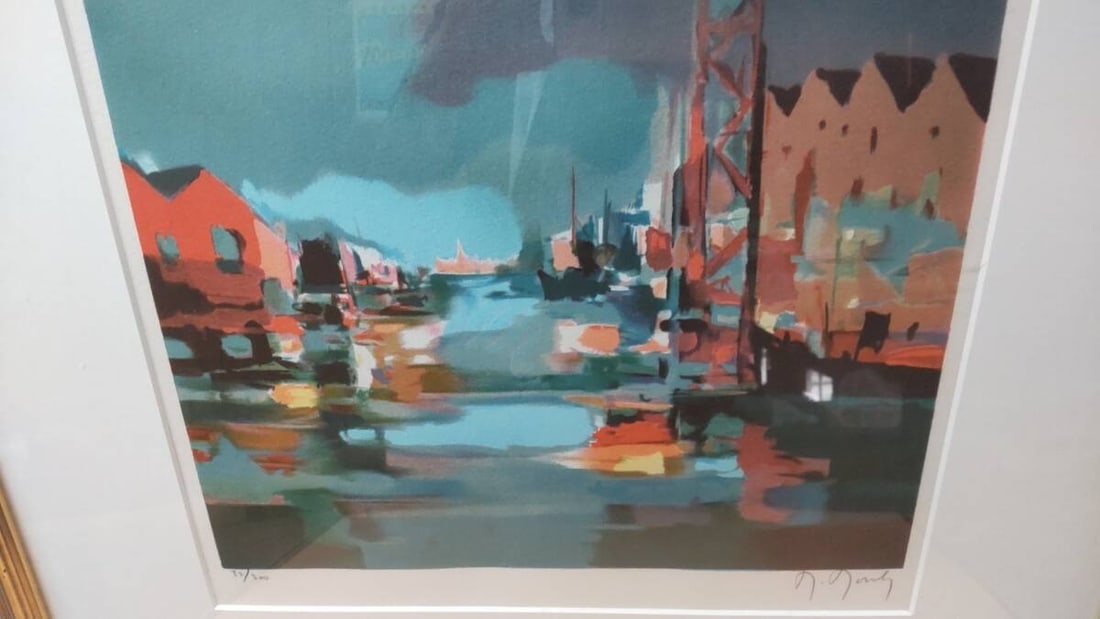Limited Edition - Marcel Mouly "View of the Harbor" Original Lithograph Signed - 2