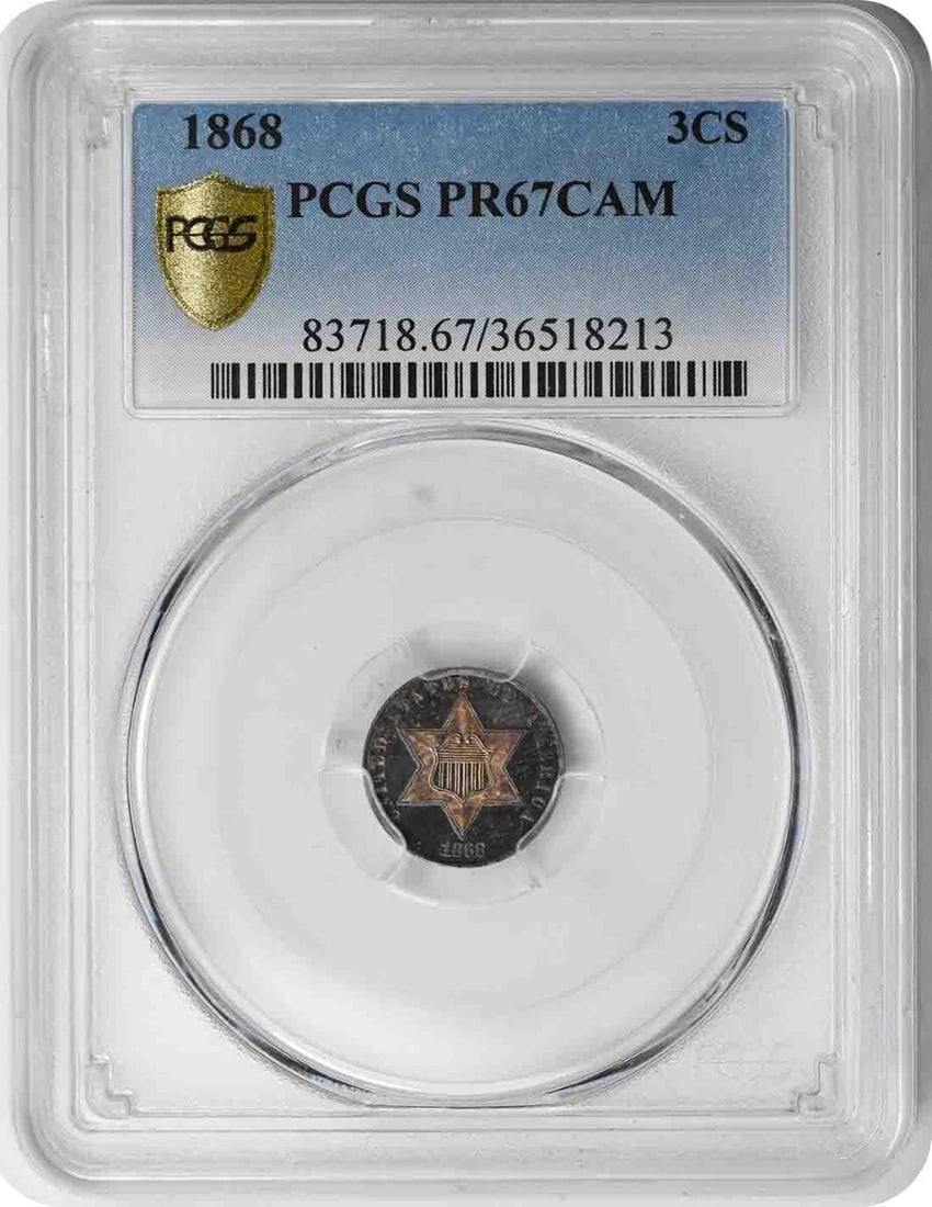PCGS 1868 Three Cent Silver PR67CAM: PCGS 1868 Three Cent Silver PR67CAM This listing features PCGS 1868 Three Cent Silver PR67CAM. Item specifics are provided below. Item Specifics: Country Of Origin: United States Certification: PCGS C
