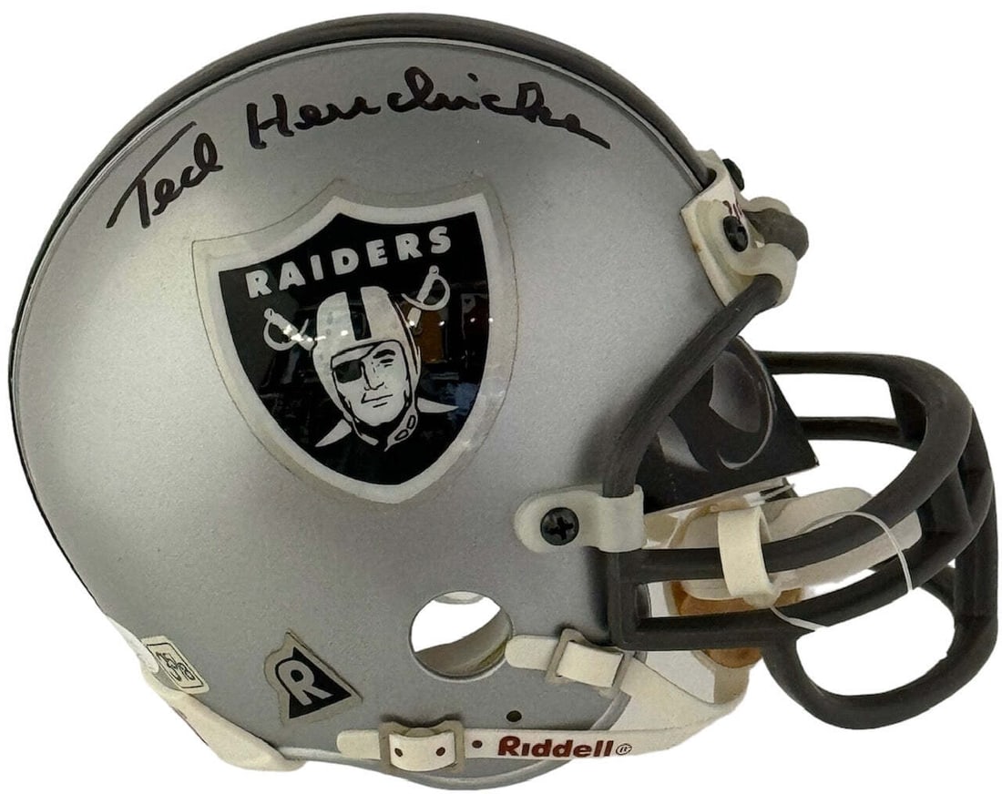(JSA) Ted Hendricks Autographed Raiders Mini Helmet (1 of 2)