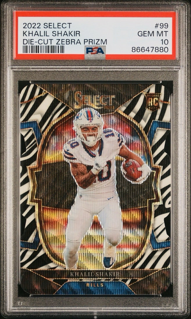 COLOR MATCH - 2022 Select #99 Khalil Shakir RC Zebra Prizm Die Cut SSP PSA 10 (1 of 3)