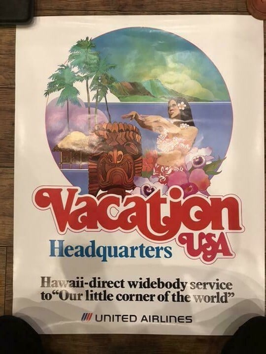 AIRLINES Original Vintage Travel Poster "HAWAII Vacation USA" by UNITED (1 of 2)