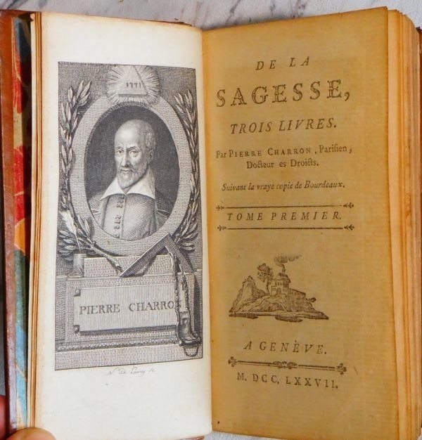Portrait 1777 Charron De la Sagesse Complete 3 Vols Full Calf AEG Engraved: Portrait 1777 Charron De la Sagesse Complete 3 Vols Full Calf AEG Engraved This listing features Portrait 1777 Charron De la Sagesse Complete 3 Vols Full Calf AEG Engraved. Item specifics are provided