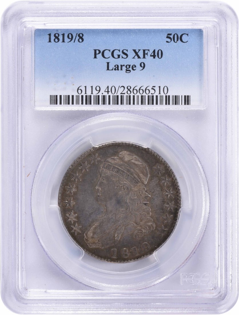 PCGS 1819/ 8 Bust Silver Half Dollar Large 9 EF40: PCGS 1819/ 8 Bust Silver Half Dollar Large 9 EF40 This listing features PCGS 1819/ 8 Bust Silver Half Dollar Large 9 EF40. Item specifics are provided below. Item Specifics: Country Of Origin: United