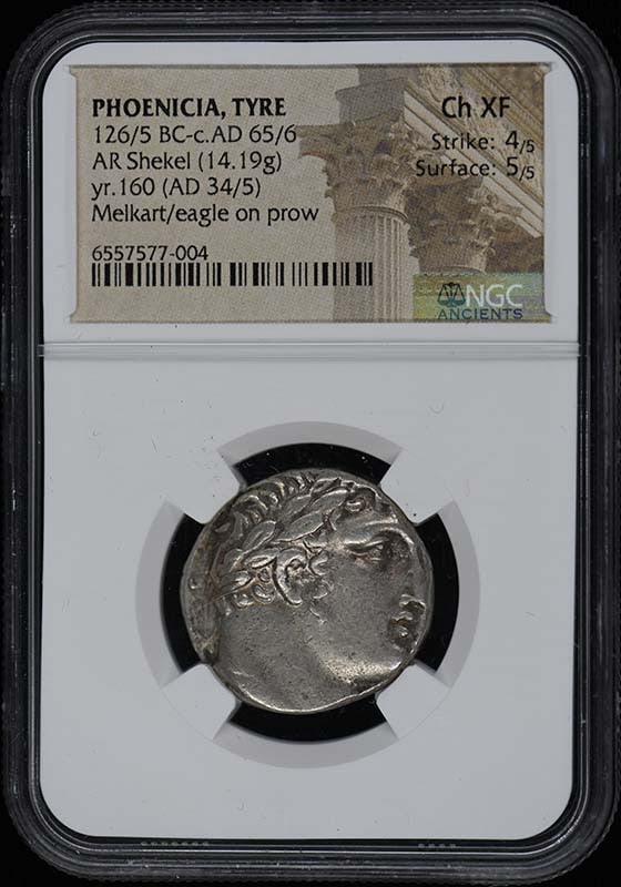 TYRE AR Shekel NGC XF45 - 126/ 5 BC-c.AD 65/ 6 PHOENICIA: TYRE AR Shekel NGC XF45 - 126/ 5 BC-c.AD 65/ 6 PHOENICIA This listing features TYRE AR Shekel NGC XF45 - 126/ 5 BC-c.AD 65/ 6 PHOENICIA. Item specifics are provided below. Item Specifics: Certificatio
