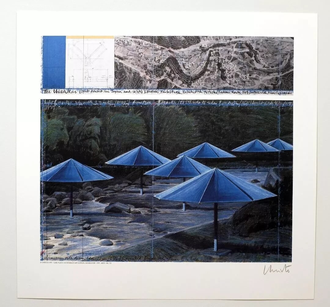 Authentic CHRISTO: Umbrella blue Signed Autographed Offset Lithograph Art Print (1 of 10)