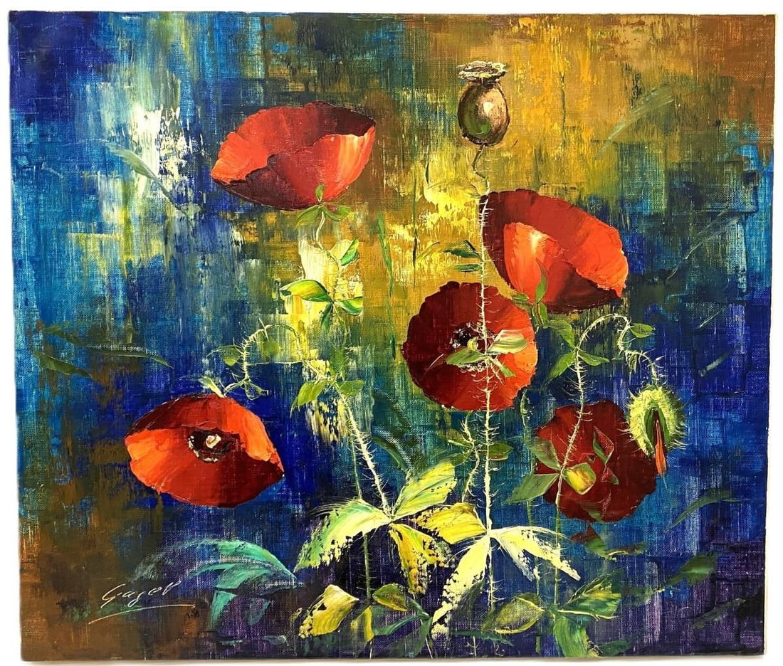 Germany Bernhard Gagel Poppies Original Oil Painting F10 w/ Framed Signed - 2