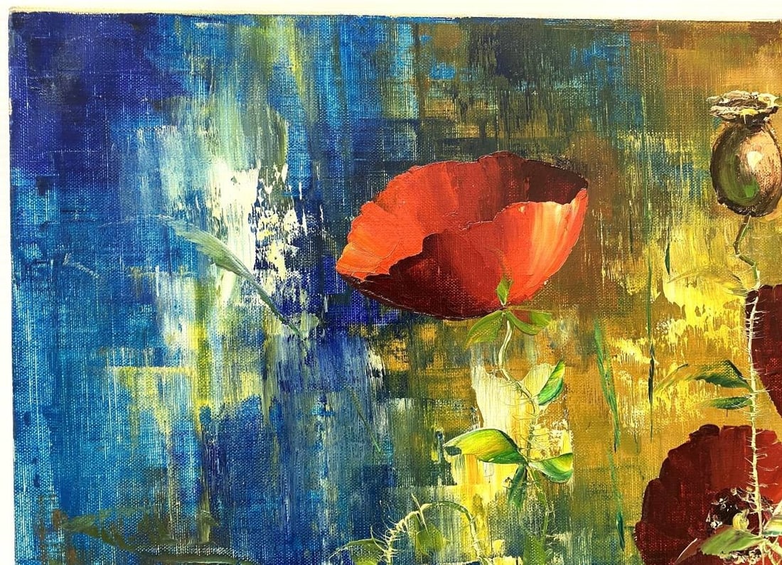 Germany Bernhard Gagel Poppies Original Oil Painting F10 w/ Framed Signed - 3