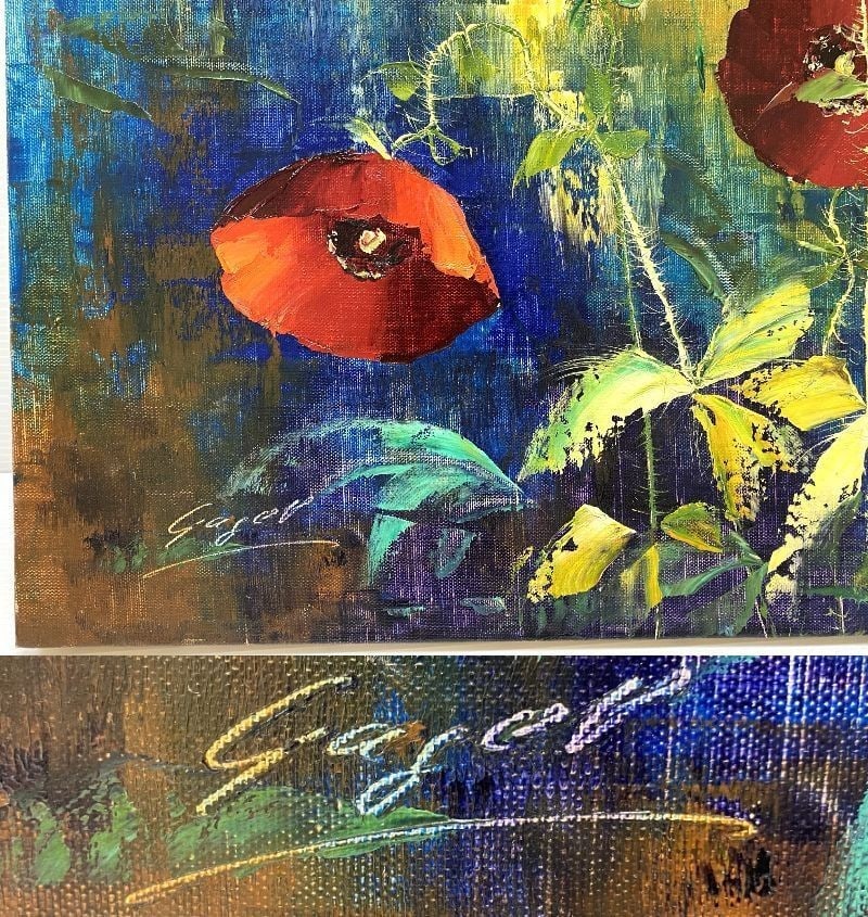 Germany Bernhard Gagel Poppies Original Oil Painting F10 w/ Framed Signed - 6