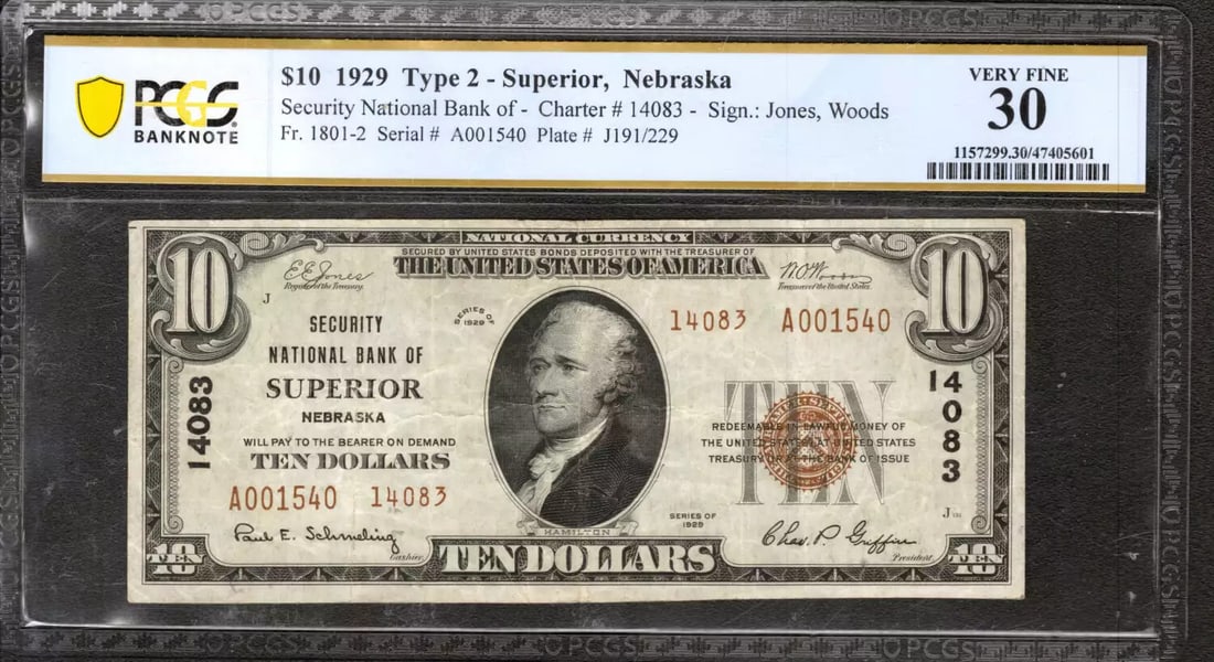 (540) 1929 $10 SECURITY NATIONAL BANKNOTE CURRENCY SUPERIOR NEBRASKA PCGS 30 VF: (540) 1929 $10 SECURITY NATIONAL BANKNOTE CURRENCY SUPERIOR NEBRASKA PCGS 30 VF This listing features (540) 1929 $10 SECURITY NATIONAL BANKNOTE CURRENCY SUPERIOR NEBRASKA PCGS 30 VF. Item specifics