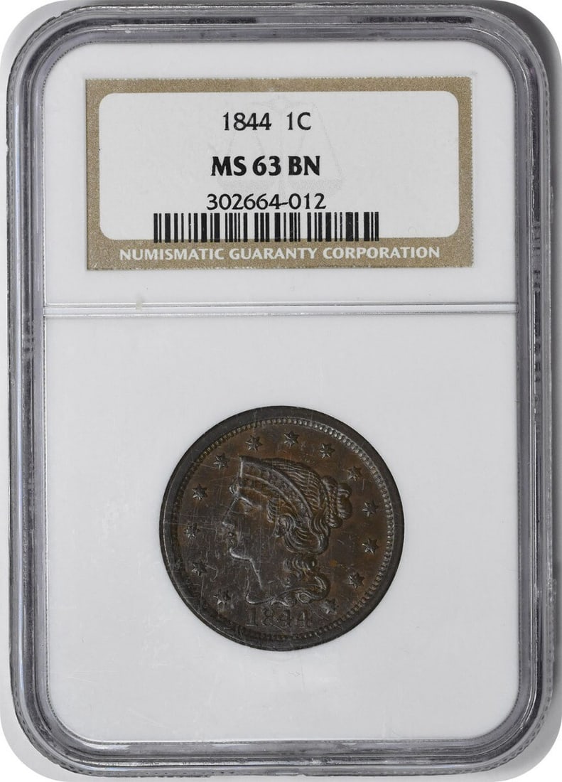 NGC 1844 Large Cent MS63BN: NGC 1844 Large Cent MS63BN This listing features NGC 1844 Large Cent MS63BN. Item specifics are provided below. Item Specifics: Country Of Origin: United States Certification: NGC