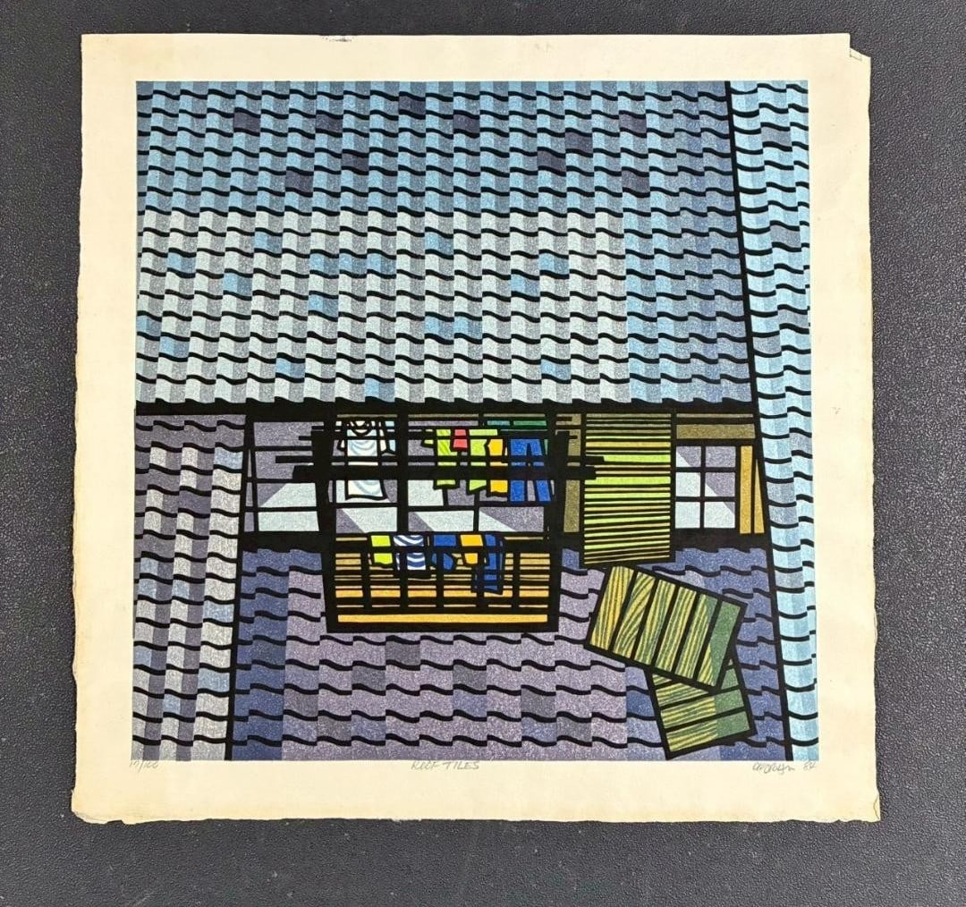 Edition 17/ 100 - Clifton Karhu "ROOF TILES" Woodblock Print - Autographed - 1984: Edition 17/ 100 - Clifton Karhu "ROOF TILES" Woodblock Print - Autographed - 1984 This listing features Edition 17/ 100 - Clifton Karhu "ROOF TILES" Woodblock Print - Autographed - 1984. Item
