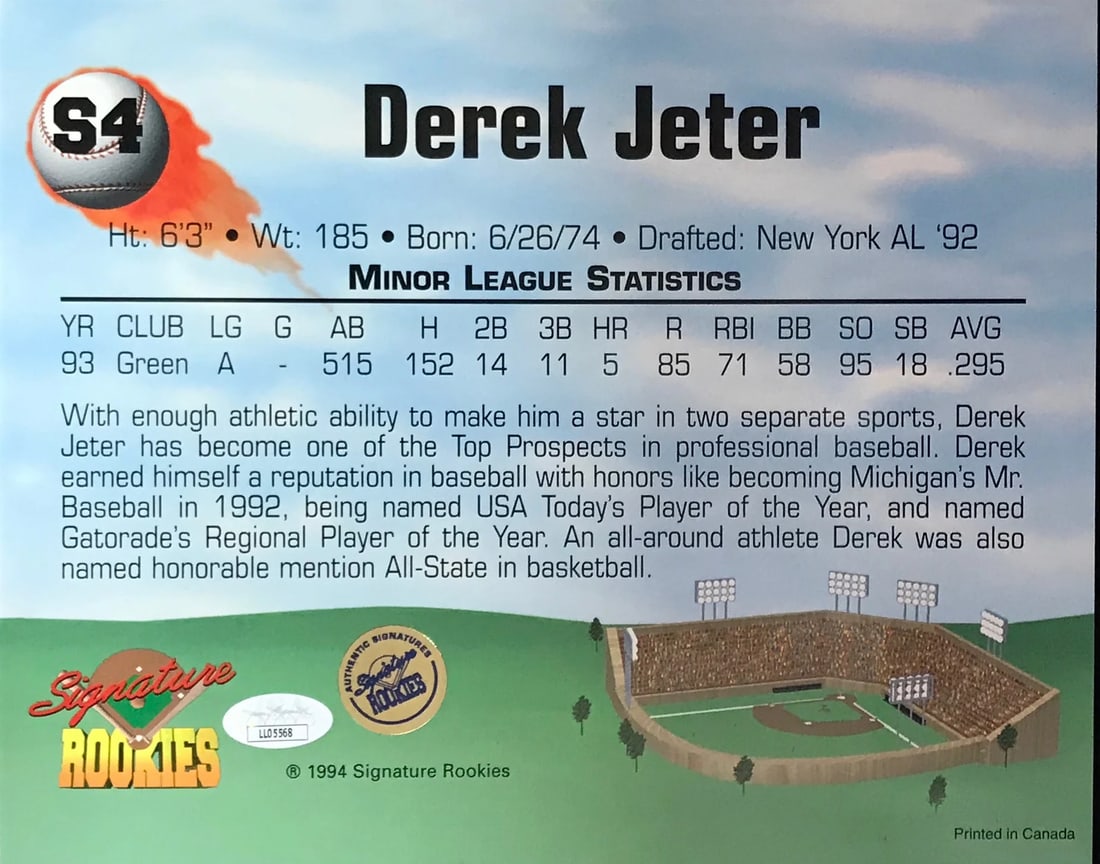 (JSA) Derek Jeter Signed 8x10 Baseball Photo - 2