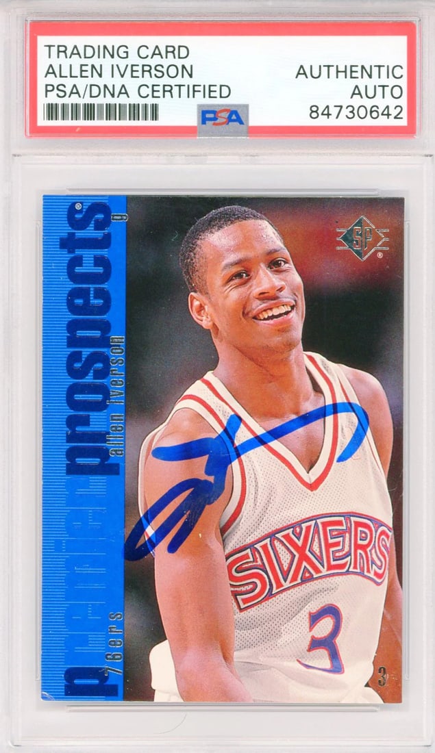 Auto) Allen Iverson Autographed 1997 Upper Deck Card #141 (PSA (1 of 2)